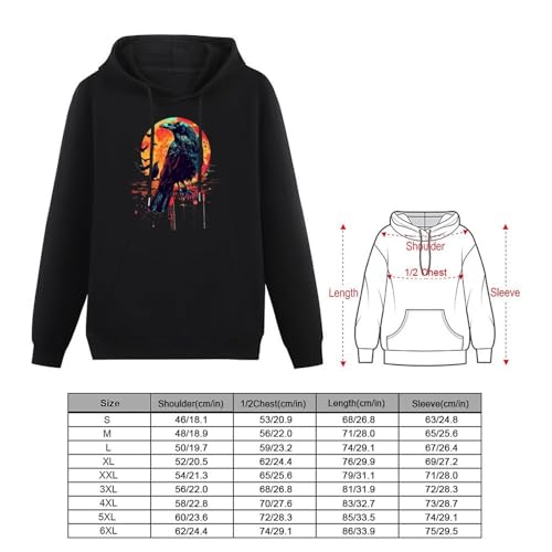 Watercolor Raven Moon Crow Unisex Casual Hoodies Long Sleeve Lightweight Pullover Tops Loose Sweatshirt with Pocket2