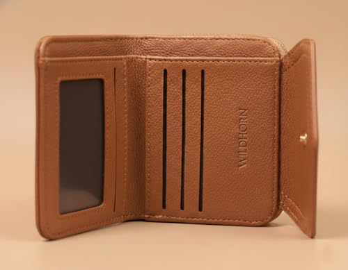 Image of WildHorn Women's Wallet | Premium Vegan Leather Ladies Purse with Zip Coin Pocket & Snap Button | Compact Wallet with Card Slots & ID Window (Tan)