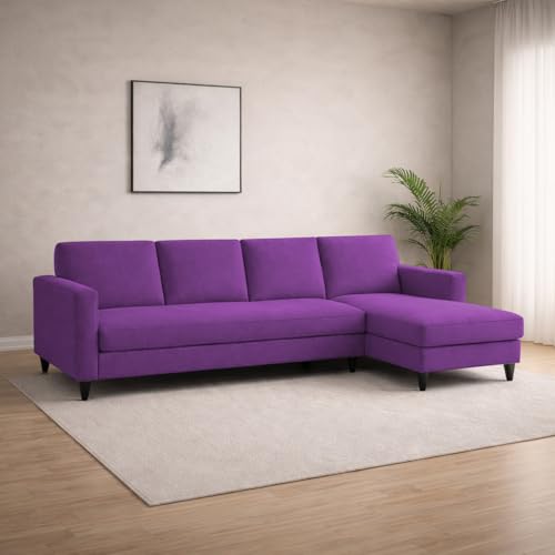 Image of Carlos RHS 4 Seater L Shape Sofa Set for Living Room & Home Office Furniture, Modern Durable Sectional Corner Sofa Couch, Premium Fabric Comfortable Seating with Strong Frame (Purple)