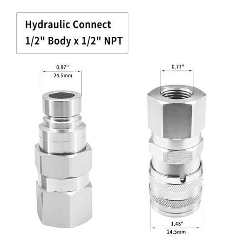 Image of 1 /2'' NPT Flat Face Hydraulic Quick Couplers Set Compatible with Bobcat Skid Steer and Other Hydraulic Equipment, ISO16028 Standard