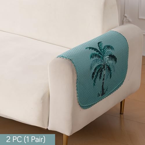 Image of HOKIPO HeavenHue Fleece Backed Sofa Armrest Cover 2 Pc, Island Breeze