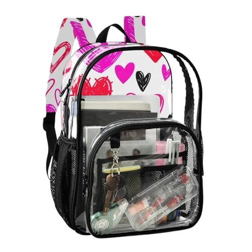 Travel Clear Backpack Floral Girls Backpack for Kids Approved Transparent Bag Hearts Styles2