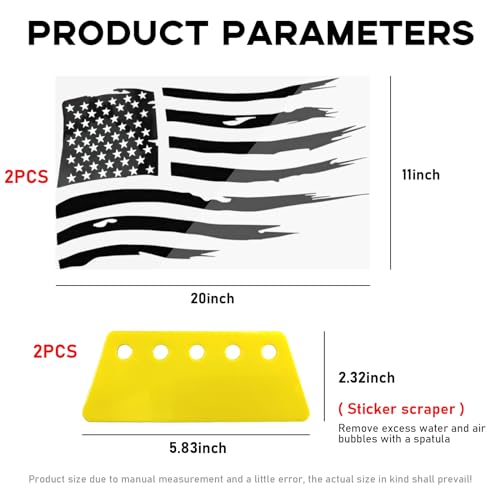 Image of Yourkar 2 PCS American Flag Sticker, 20x11 Inches USA Flag Car Patriotic Decals, US Flag Distressed Decal for Auto SUV Truck Hood Window Door Sides Windshield, Car Accessories (Black)