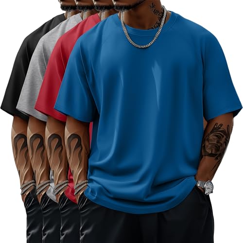 4 Pack Men's Big & Tall Short Sleeve Tees, Crew Neck Cotton Blend Shirts Moisture Wicking Gym Casual Tops Multipack