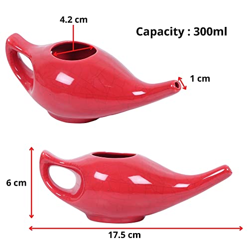 Image of Leak Proof Durable Porcelain Ceramic Neti Pot Hold 230 Ml Water Comfortable Grip | Microwave and Dishwasher Safe eco Friendly Natural Treatment for Sinus and Congestion (Crackle Red)