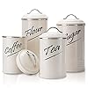 Hillbond Canister Sets Ivory Food Storage Canisters Containers: Carbon Steel with Powder Coated Decorative Storage Jars Set of 4 (Ivory)
