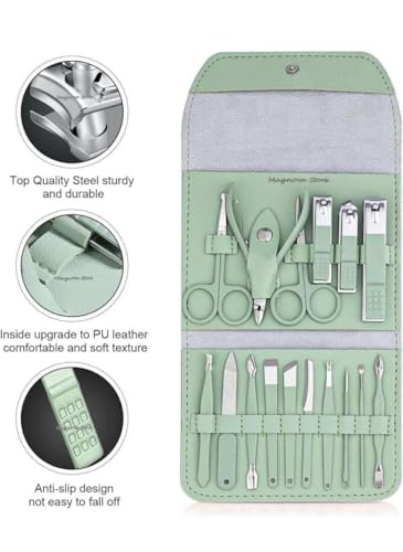 Image of DAINTY DEN 16 IN 1 Stainless Steel Professional Manicure Set Nail Cutter For Women Nail Scissors Luxury Grooming Kit Manicure Pedicure Kit For Women(16 IN 1)