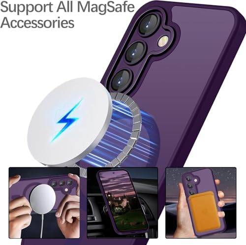 Image of Elzzi Magnetic Magsafe for Samsung S24 5g Case, Upgraded [Full Camera Protection] [Compatible with Magsafe] [Translucent Matte] Shockproof Protective Phone Case for Men & Women - Deep Purple