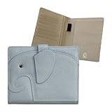 [ジゼル] 通帳ケース 本革 マルチケース パスポート 母子手帳 通帳入れ おくすり手帳 ペン バイカラー ゾウ 2段階マグネット レディース (ブルー＆グレージュ)