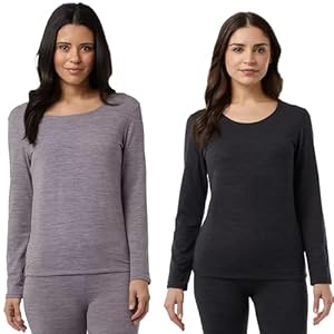 32 Degrees Heat Women’s Neo Plush Base Layer Top, 2 Pack Multipack – Long Sleeve Warm Thermal Undershirt