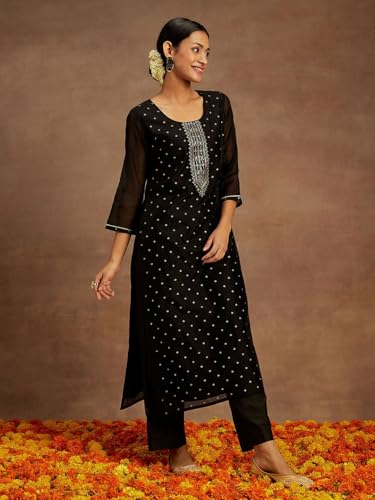 Image of Libas Woven Design Silk Blend Straight Kurta