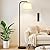 Ambimall Remote-Controlled Floor Lamp - Color Temperature Adjustable and Fully Dimmable, Standing Lamp for Living Room with Rotating Head, Tall Lamp for Bedroom, 9W Bulb Included (Black and Beige)