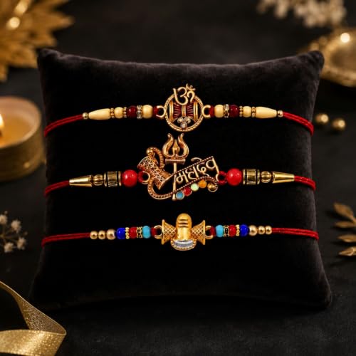 Image of Oblivion Rakhi For Brother - Elegant Stylish God Designer Rakhi with Beads and Silver Colour Pooja Coin, Tilak Set & Greeting Card - Traditional Raksha Bandhan Combo for Bhai