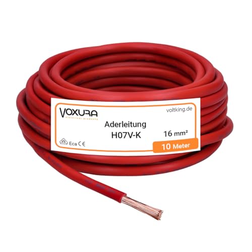H07V-K 16 mm rot 10 Meter Aderleitung flexibel Verdrahtungsleitung Einzelader Litze PVC 16mm2