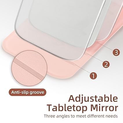 Image of Foldable Travel Mirror, Portable Pocket Makeup Mirror with Stand, Compact Handheld Vanity Mirror for Purse, Desk & Travel Use (7x11cm) (Pink)