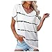 Tshirt Madame Rayure Le Printemps Chemise Manche Courte Confortable A La Mode Tees Women Col V Voyage Elastique Polyester Plissé Crop