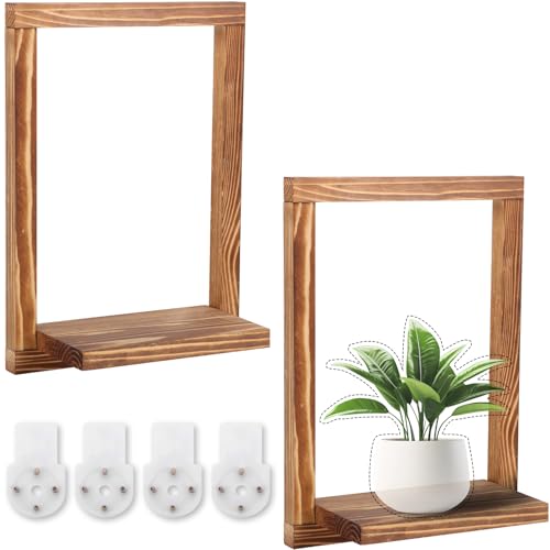 EYUNSTAR 2 Pack Wooden Shelves, Farmhouse Wall Decor, Rustic Wooden Framed Wall Art for Living Room, Bathroom, Bedroom - Modern Decorative Shelf for Plants & Photos