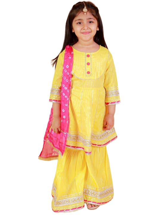 Image of LITTLE GINNIE Girls Kurta Sharara Set | Traditional Ethnic Wear for Kids