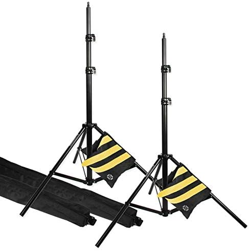 PBL Light Stands 10 Foot, Pro Heavy Duty Spring Cushioned, All Metal Locking Collars, Set of 2 with Carry Bags Black Finish by PBL