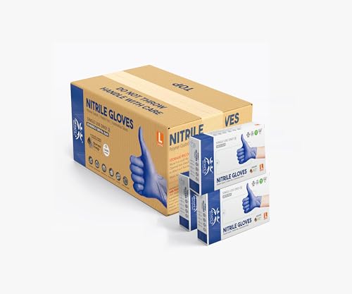 Image of AM SAFE-X delivering the best Nitrile Gloves | Chemical Resistant | Powder-Free | Latex-Free | Non-Sterile | Food Safe | 3 Mil Blue (Large, Pack of 20 (100 Pc Each))