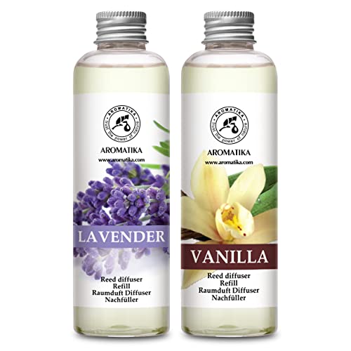 Lavender Reed Diffuser Refill & Vanille Refill Diffuser - 2 x 6.8 Fl Oz - Fresh & Long Lasting Fragrance - Reed Diffuser Oil Refill for Aromatherapy - Home - Office - Restaurant - Bath - Office