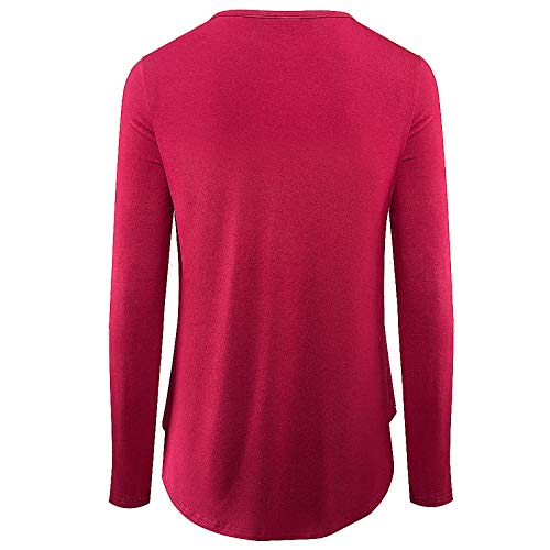 Camiseta feminina, listrada, casual, manga solta com bolso, Vermelho, L