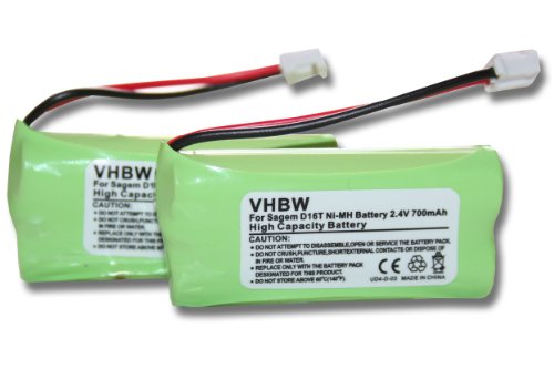 Set x2 baterías vhbw 700mAh para teléfono Fijo inalámbrico Sagem D16T, D16T Duo, D16T Duo 2, D18T, D21T, D21V por 2SN-AAA55H-S-JP1
