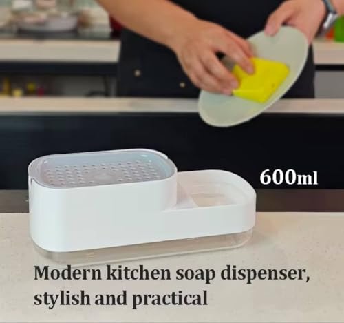 Image of Kitchen Soap Dispenser with Sponge Holder, Dish Soap Dispenser for Kitchen Sink, 2-in-1 Liquid Soap Pump for Countertop, Durable & Leak Proof Orginizer