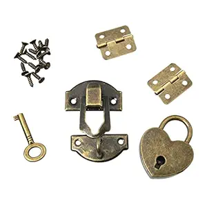 DGBRSM 27 x 30mm Hasp Latch and Mini Box Hinges with Screws and Love Locks, Antique Bronze