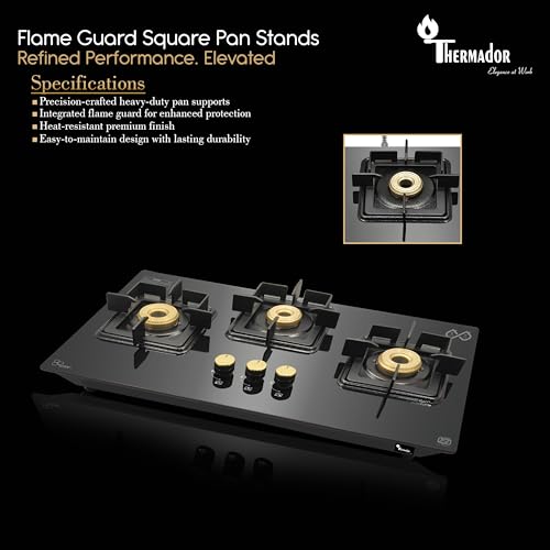 Image of Thermador 3 Burner Diamond Hobtop Gas Stove With Manual Ignition. Toughened Glass Top,Brass Burners,Stainless Steel Drip Tray,Anti-Skid Pan Support- LPG Compatible Kitchen Cooktop