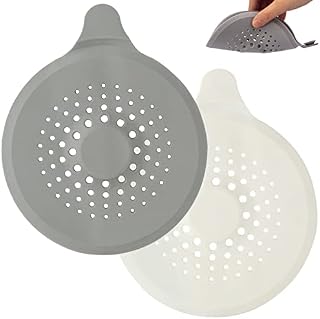 2 Pack Shower Drain Hair Catcher with Suction Cups, Silicone Foldable Sink Strainer Protector Drain Cover for Sinks Baths Bathtub Showers (Grey + White)
