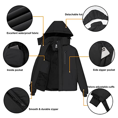 Camel Crown Men'S Mountain Snow Waterproof Ski Jacket Detachable Hood Windproof Fleece Parka Rain Jacket Winter Coat Black thumb #3