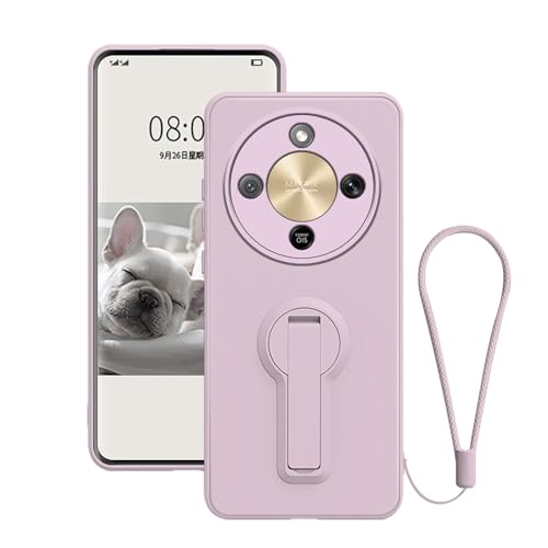 Anlalish Compatible with Honor Magic 8 Lite Case with Stand Full Camera Lens Protection Shockproof Cover Silicone Phone Case for Honor Magic 8 Lite with Wrist Strap Lanyard (Light Purple)