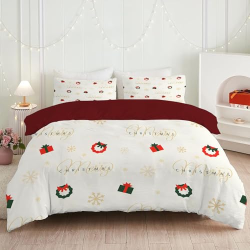 phonxia Housse de Couette Noël Parure de Lit 90x190 Cerf rayé Vert Linge de Lit 1 Personne Enfant Doux et Respirant avec Fermeture Éclair avec 2 Taies...