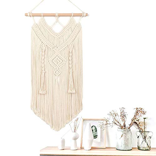 Ritte Macramé Colgar Pared Tapiz, Tapiz Tejido Algodón Natural, Tapiz Tejido Bohemio para Decoración Arte Geométrico En El Hogar, Decoración La Habitación del Dormitorio (E)