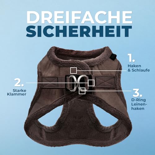 Voyager Step-In Plüsch-Hundegeschirr by Best Pet Supplies - Step-In-Westengeschirr für kleine und mittelgroße Hunde, Weicher Plüsch, Schokolader, size M - Brust 40- 45 cm