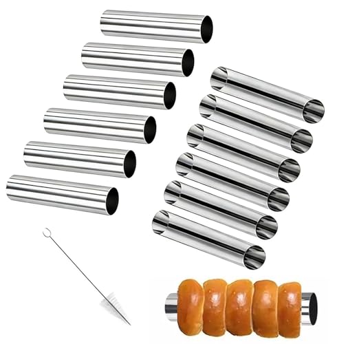 12 Moldes de Acero Inoxidable para Cannoli y Croissants – Tubos para Repostería, Moldes de Rollo y Panqueque con Cepillo de Limpieza, Antiadherentes y Reutilizables