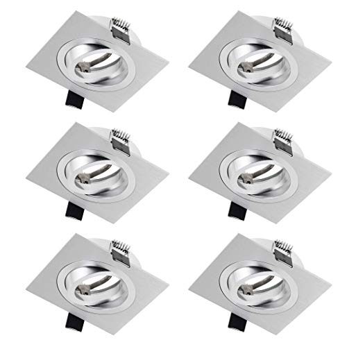 SEBSON 6x Foco empotrable Techo cuadrado incl. GU10 casquillo (LED/Halógeno) - Orificio de montaje ø80mm, 93x93x25mm, orientable, aluminio mate
