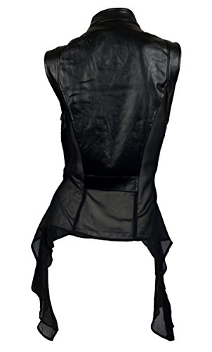 Evogues Women's Sleeveless Sheer And Faux Leather Panel Fashion Vest Jacket - 3X Black #TOP1