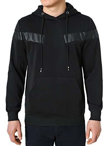 uxcell Men's Drawstring Kangaroo Pocket Long Sleeve Pullover Hoodie Sweatshirt Black L US 42