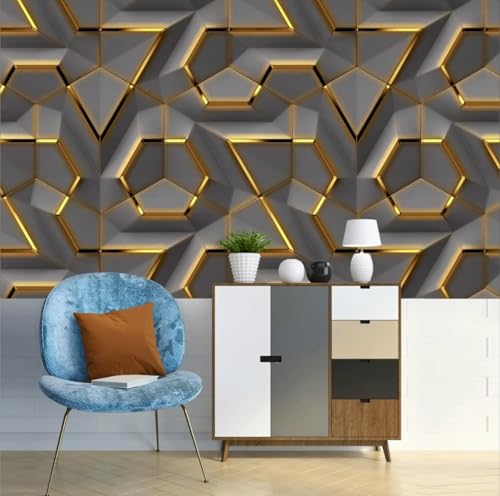 Image of Wallpaper for Walls | Vertical Wood Wall Stickers for Wall Decor | Self Adhersive Wall Paper for Home Kitchen Living Room and Bedroom | 45 Cm X 500 Cm | (BLECK Gold Hexagon Geometric Wallpaper)