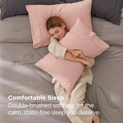 Bedsure Queen Pillow Cases Set of 2 - Pale Blush Brushed Microfiber Pillowcase 2 Pack, Super Soft and Cozy Pillow Case Covers with Envelope Closure, Wrinkle, Fade and Stain Resistant, 20x30 Inches