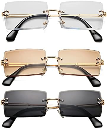 Rectangle Sunglasses for Men/Women Small Rimless Square Shade Eyewear