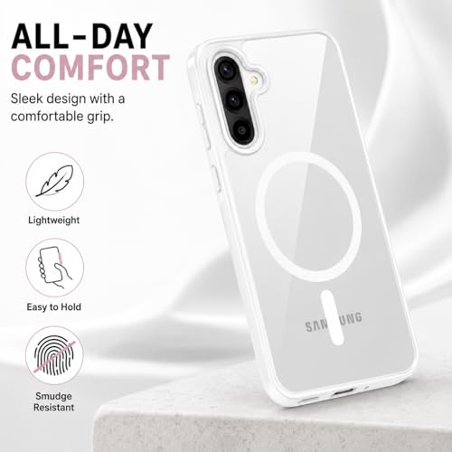 Image of DIZORO Compatible Samsung Galaxy A37 5g Case,Compatible with MagSafe, Non Yellow Military-Grade Drop Protection & Hard PC Back Cover Slim Transparent Anti-Scratch Shockproof Phone Case - White