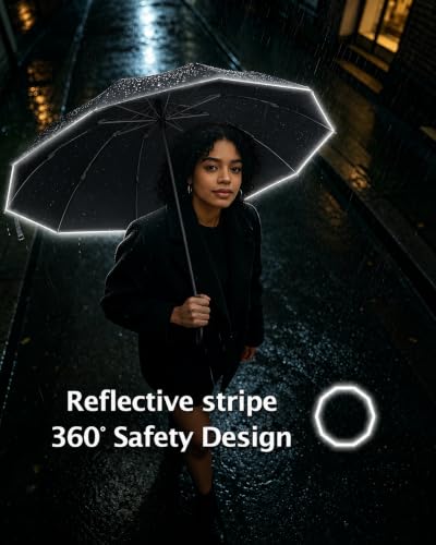Image of Contacts Compact Folding Umbrella - Windproof Travel Umbrella with Automatic Open /Close, Waterproof, UV Protection, Portable Umbrella for Men, Women & Kids