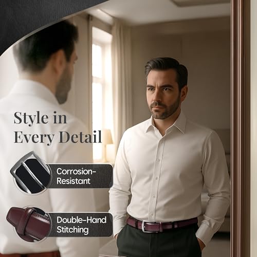 Image of Genuine Leather Dress Belts For Men - Mens Belt For Suits, Jeans, Uniform With Single Prong Buckle - Designed in the USA