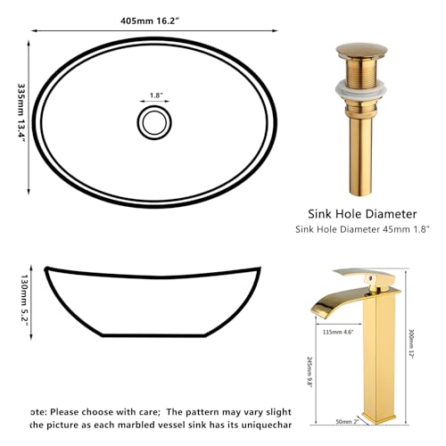 Kukworye K-4601-8255K 16 Inch Gold Bathroom Sink Combo,Ceramic Egg Shaped Vanity Sinks thumb #1