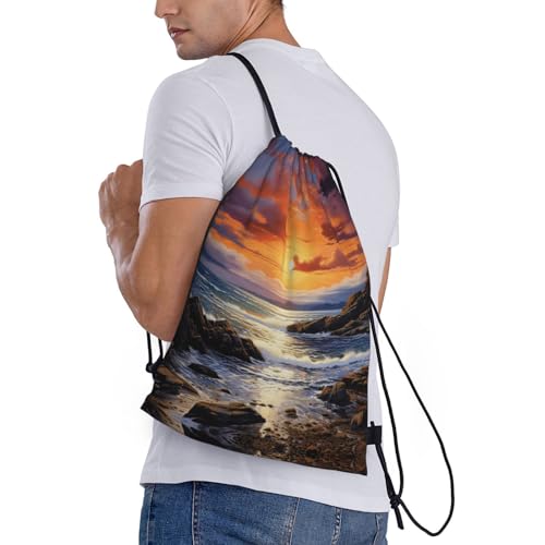 Ireland Sunset Seascape Print Drawstring Bags, Backpack Bag For Shopping, Sport, Yoga, Travel,Gym, Swimming, Beach3
