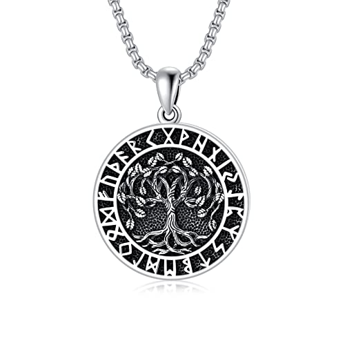 Wikinger Anhänger Halskette mit Lebensbaum 925 Sterling Silber Baum des Lebens Kette Wikinger Runen Amulett kette Nordische Viking Schmuck Geschenke für Herren Damen Cover