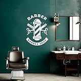 Barber Shop Wall Decal, Classic Barber Pole Design with Scissors, Vinyl Sticker for Hair Salon,Wall Glass Decor AFN159 (White)